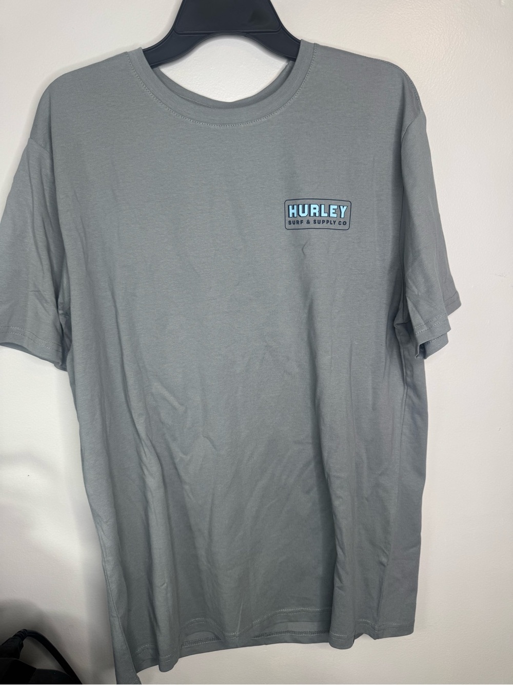 Hurley Gray Short Sleeve Logo Tee with Blue Accent